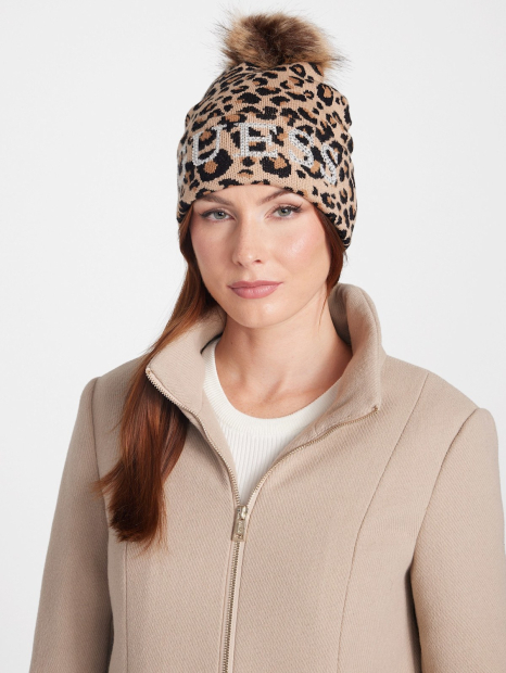 Вязаный набор со стразами Guess шапка и шарф в подарочной коробке 1159859529 (Леопардовый One size)