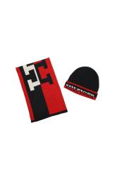 Набор Tommy Hilfiger шапка и шарф 1159841139 (Черный/Красный One size)