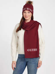 Вязаный набор со стразами Guess шапка и шарф в подарочной коробке 1159859524 (Бордовый One size)