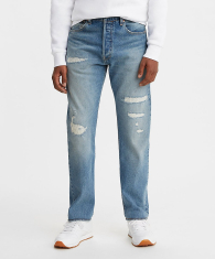 Стильные мужские джинсы на пуговицах Levi's рваные 1159777415 (Синий, 31W 32L)