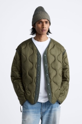 Мужская стеганая куртка ZARA на кнопках 1159800677 (Зеленый, L-XL)