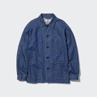 Куртка-сорочка з льону Uniqlo на ґудзиках оригінал 1159790163 (Білий/синій, XL)