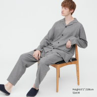 Мужская пижама UNIQLO штаны и рубашка 1159776737 (Серый, M)