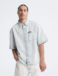 Мужская джинсовая рубашка Calvin Klein с коротким рукавом 1159790818 (Голубой, M)