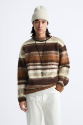 Мужской вязаный свитер ZARA 1159803085 (Коричневый, XL)