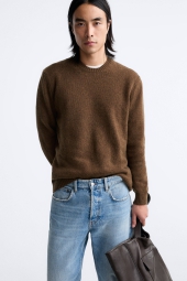 Мужской полушерстяной свитер ZARA 1159803235 (Коричневый, L)