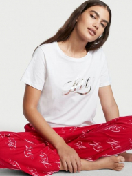 Женская пижама Victoria’s Secret футболка и штаны 1159760517 (Белый/Красный, S)