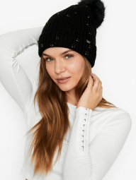 Зимова тепла шапка Victoria`s Secret art174211 (Чорний, One size)