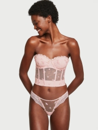 Розкішний комплект з вишивкою Victoria's Secret корсетний топ та трусики тонг 1159806535 (Рожевий, M)