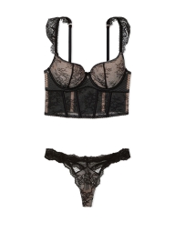 Шикарний мереживний комплект білизни Victoria's Secret корсет-бюст та трусики тонг 1159817984 (Чорний XS)