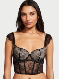 Шикарний мереживний комплект білизни Victoria's Secret корсет-бюст та трусики тонг 1159817984 (Чорний XS)