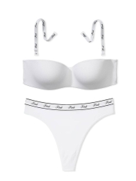 Жіночий комплект білизни Victoria's Secret PINK погруддя Push Up і трусики тонг з високою посадкою 1159820903 (Білий 32B/XS)