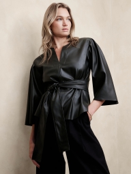 Жіноча кофта з екошкіри Banana Republic блузка з поясом 1159802757 (Чорний, S)