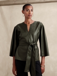Женская кофта из экокожи Banana Republic блузка с поясом 1159802758 (Зеленый, S)