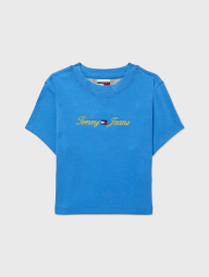Женская укороченная футболка Tommy Hilfiger с логотипом 1159777374 (Синий, L)