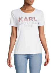 Женская футболка Karl Lagerfeld Paris со стразами 1159802980 (Белый, XS)