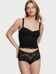 Ніжний мереживний комплект Victoria's Secret майка та трусики 1159816813 (Чорний XL)