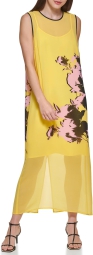 Женское шифоновое платье DKNY с принтом 1159803669 (Желтый, L)