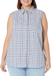 Женская клетчатая рубашка Tommy Hilfiger без рукавов 1159779522 (Синий, 3X)