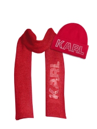 Женский вязаный набор Karl Lagerfeld Paris шапка и шарф 1159802848 (Красный, One size)